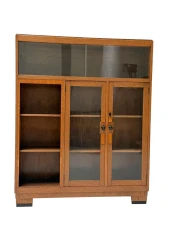 1930s Art Deco Modernist Bookcase, Solid Oak with Glass Doors